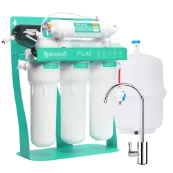 PURE AquaCalcium Mint reverse osmosis filter with pump on metal rack