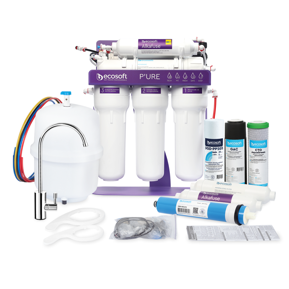 PURE Alkafuse reverse osmosis filter on metal rack with pump