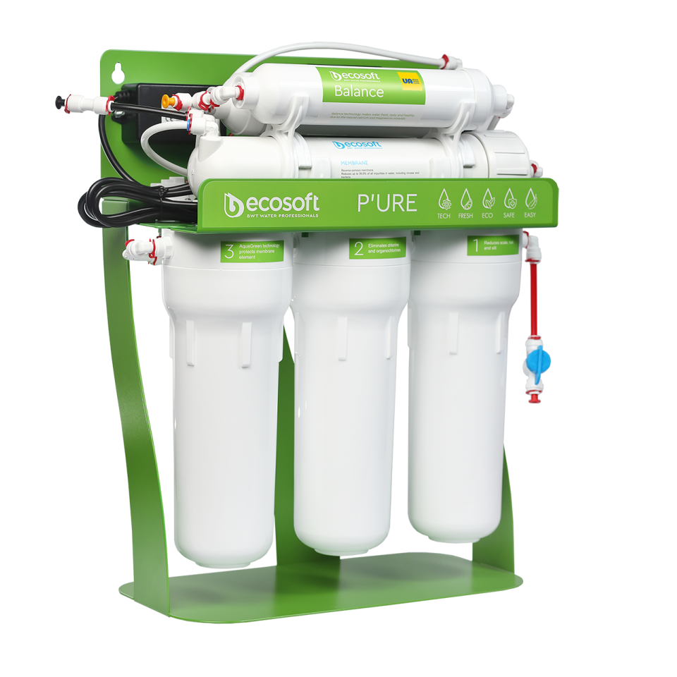PURE Balance reverse osmosis filter on metal rack with pump