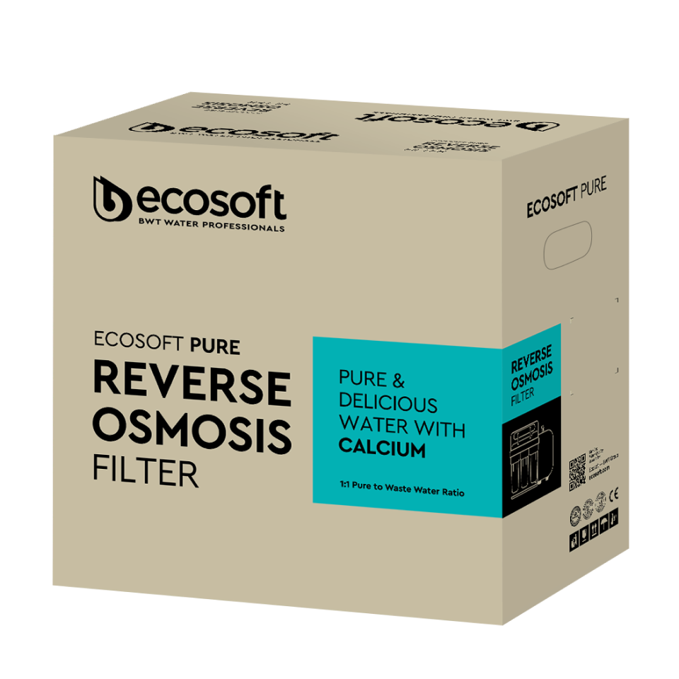 PURE AquaCalcium Mint reverse osmosis filter with pump on metal rack