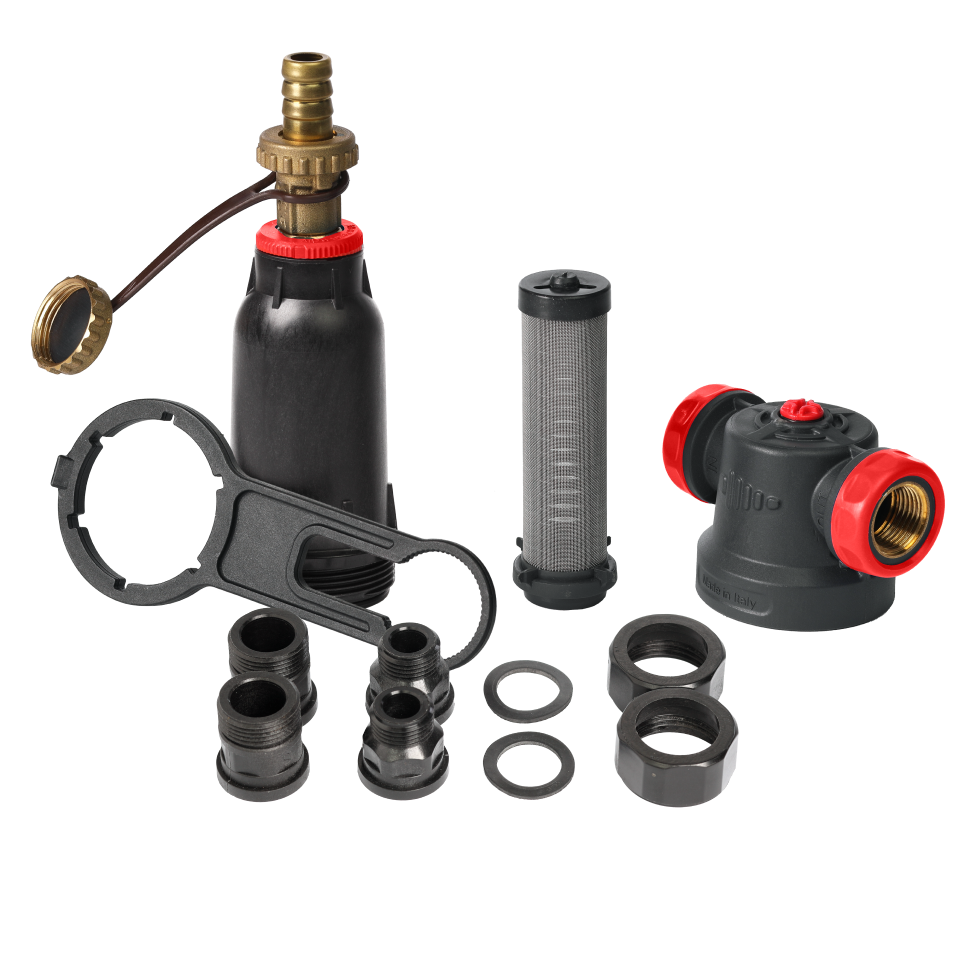 Self-Cleaning PA-R filter with 304 stainless steel mesh cartridges. with ½” FM and ¾” M connection