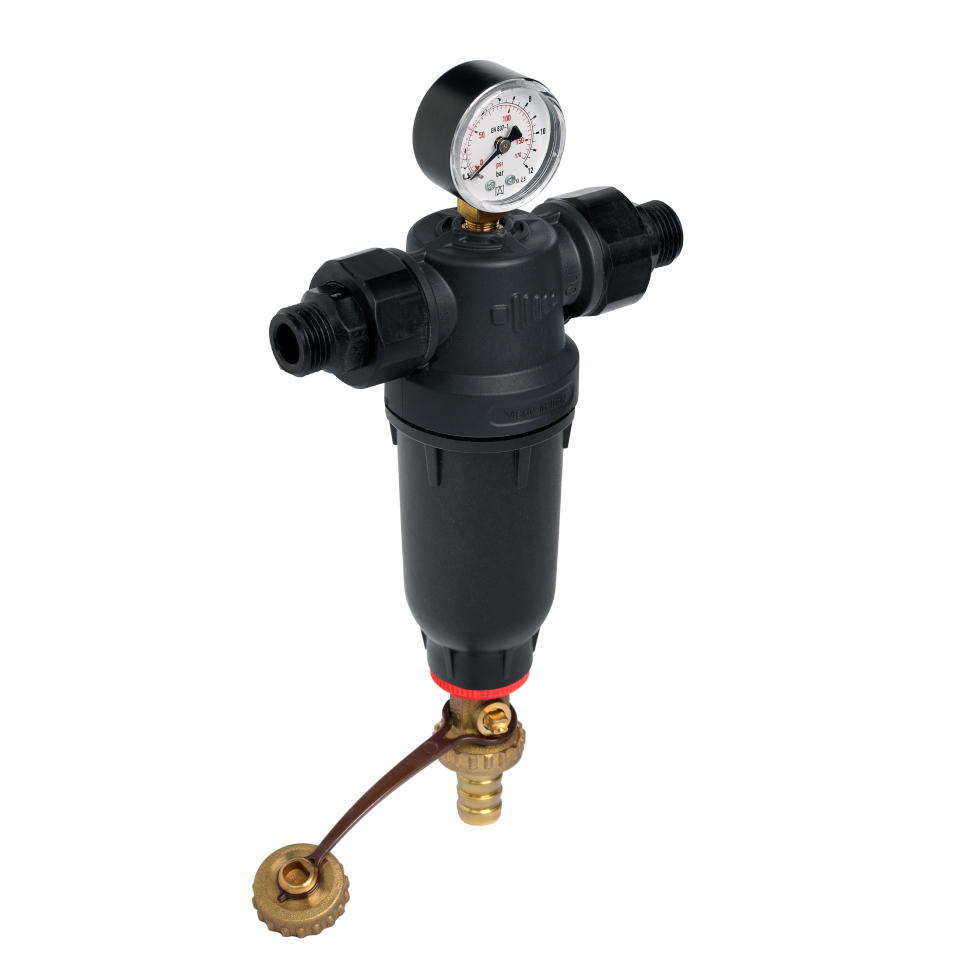 Self-Cleaning PA-R filter with 304 stainless steel mesh cartridges. with ½” FM and ¾” M connection