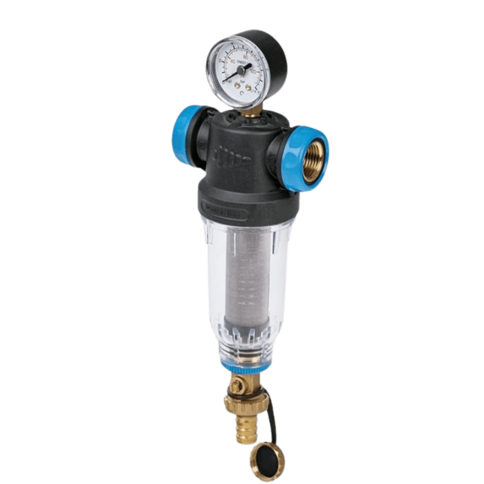 Self-Cleaning SAN filter with 304 stainless steel mesh cartridges with ½” FM and ¾” M connection