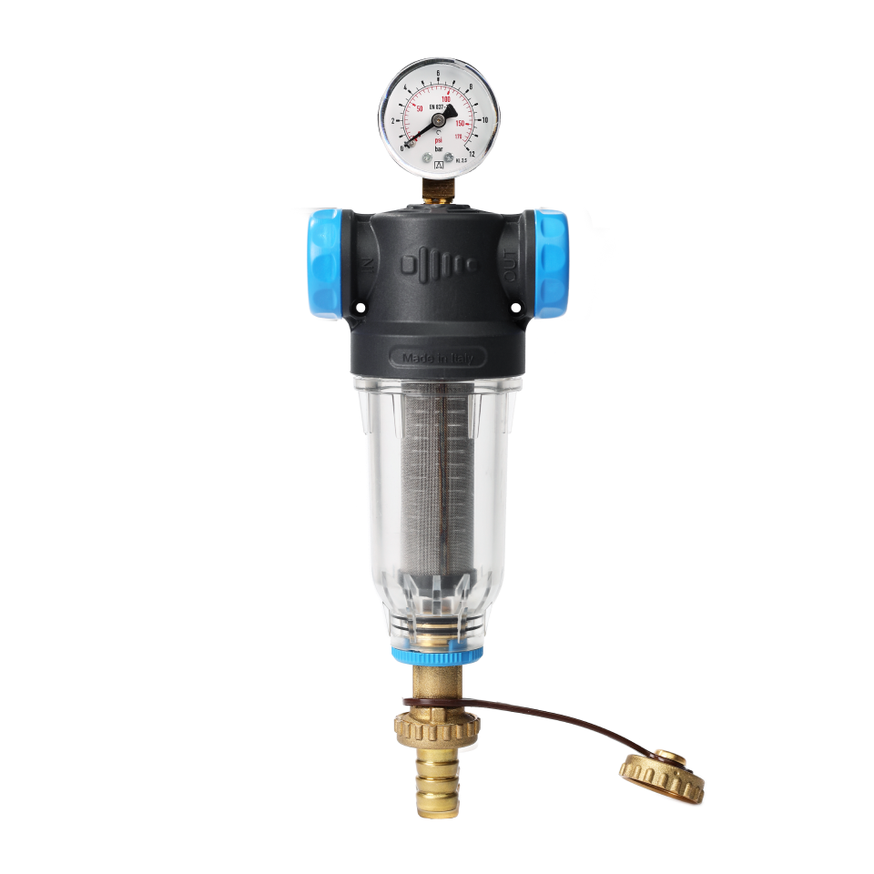 Self-Cleaning SAN filter with 304 stainless steel mesh cartridges with ½” FM and ¾” M connection