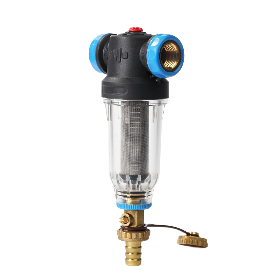 Self-Cleaning SAN filter with 304 stainless steel mesh cartridges with ½” FM and ¾” M connection