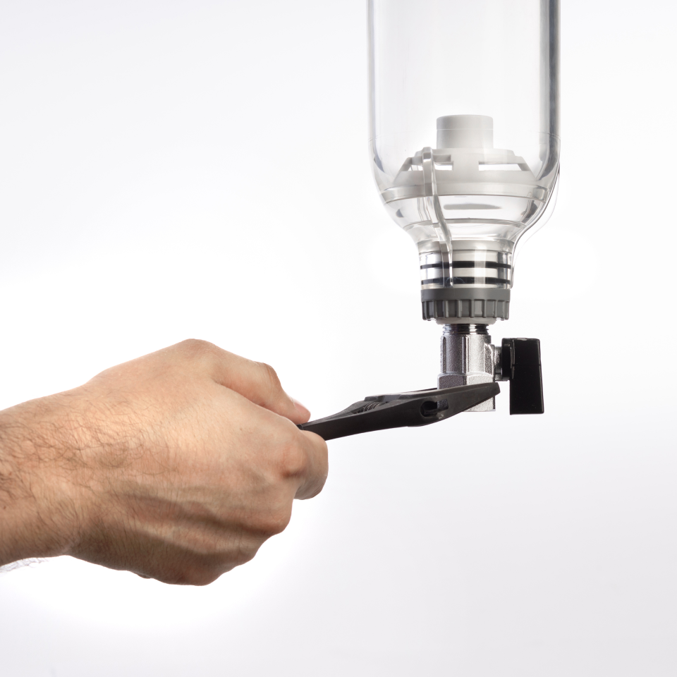 3P housing ECO 9” ¾ transparent PET bowl with venturi valve + drain 1” 