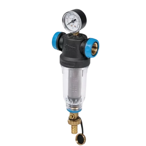 Self-Cleaning SAN filter with 304 stainless steel mesh cartridges with ½” FM and ¾” M connection